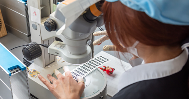 Processing accuracy is checked on each sensor using an electron microscope