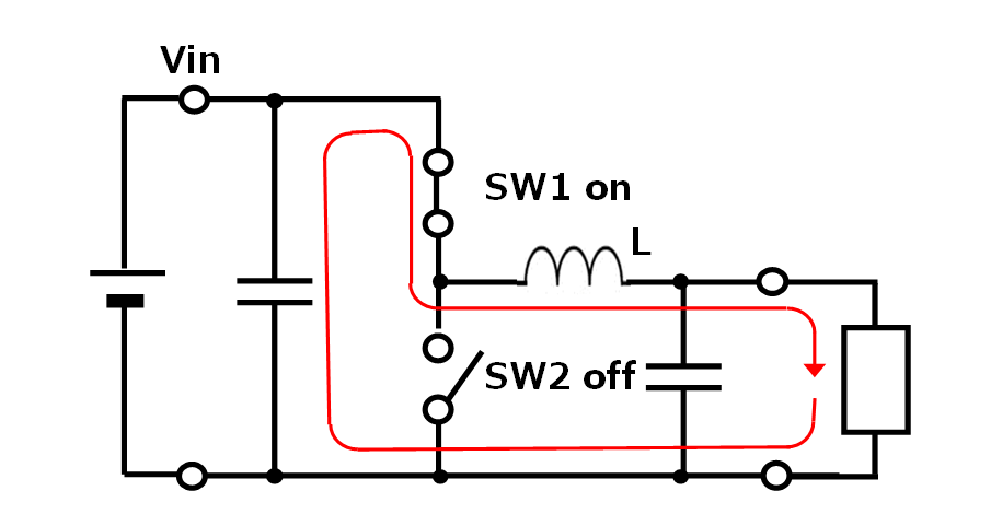 図2(a). SW1がオンでSW2がオフのとき,Fig. 2. When SW1 is on and SW2 is off,图2. 当SW1打开而SW2关闭时 img