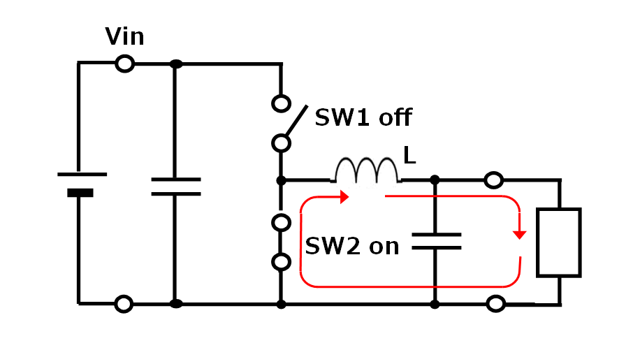 図2(b). SW1がオフでSW2がオンのとき,When SW1 is off and SW2 is on,当SW1断开而SW2接通时 img